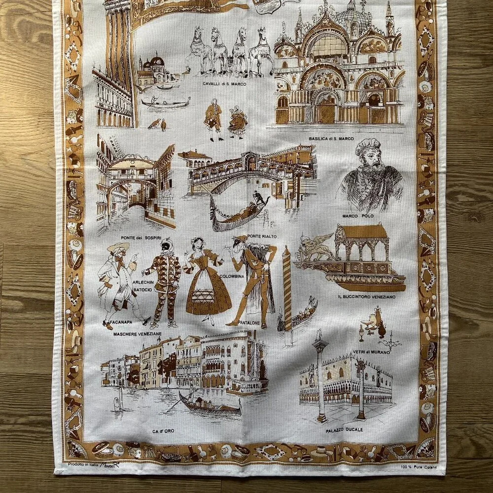 Vintage VENEZIA Venice Italy Monvenir Large Landmark Tea Towel Made In Italia